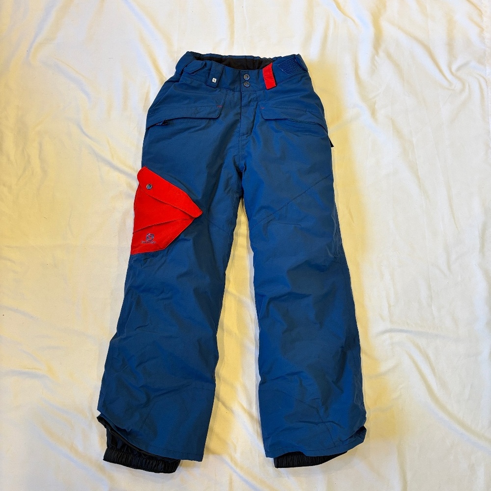 Salomon Kids Ski Pants Size 10 Blue Red Snowboard Snow Pants Youth